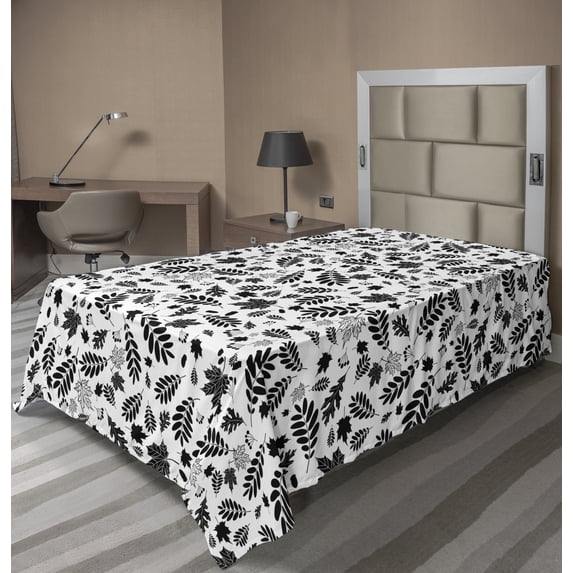 Ambesonne Leaves Flat Sheet, Autumn Season in Woods, Twin Size, Black White
