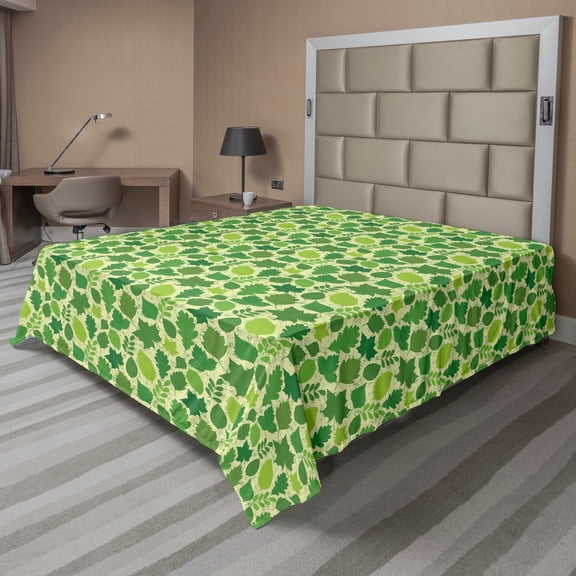 Ambesonne Leaves Flat Sheet, Botanical Herbs Plants Art, California King, Lime Green Apple Green