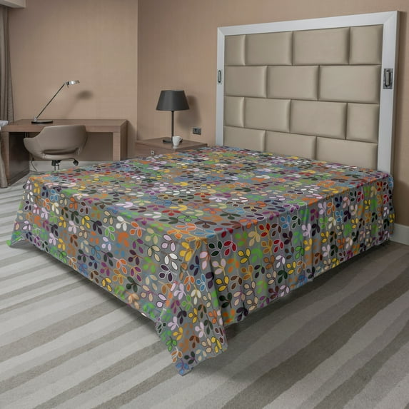 Ambesonne Leaves Flat Sheet, Colorful Graphic Foliage, King Size, Multicolor