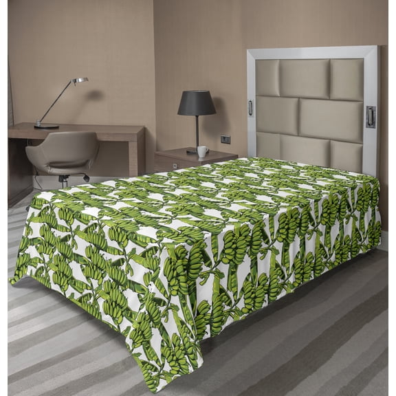 Ambesonne Leaves Flat Sheet, Concept of Banana Leaves, TwinXL Size, Lime Green Emerald