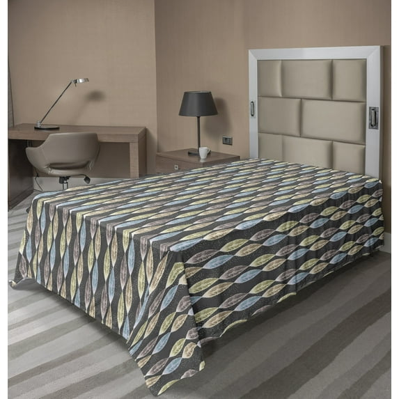 Ambesonne Leaves Flat Sheet, Creative Abstract Leaf Motif, TwinXL Size, Grey and Multicolor