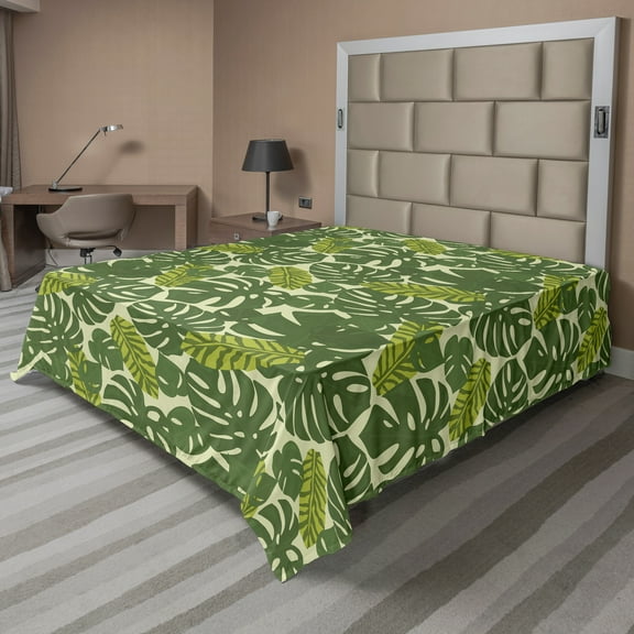 Ambesonne Leaves Flat Sheet, Exotic Forest Monstera Leaf, Full Size, Pastel Green Multicolor