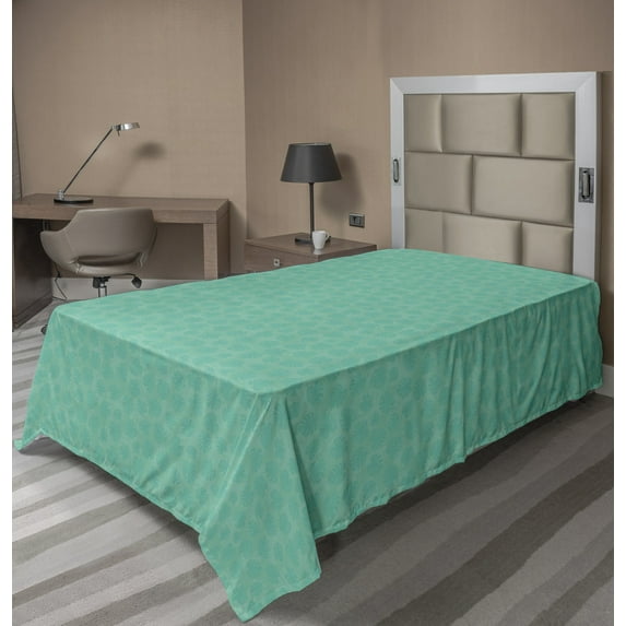 Ambesonne Leaves Flat Sheet, Exotic Hawaiian Plantation, TwinXL Size, Turquoise Dark Seafoam