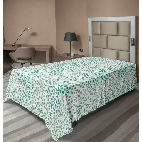 Ambesonne Leaves Flat Sheet, Flowery Branches Buds, TwinXL Size, Teal Grey Cream