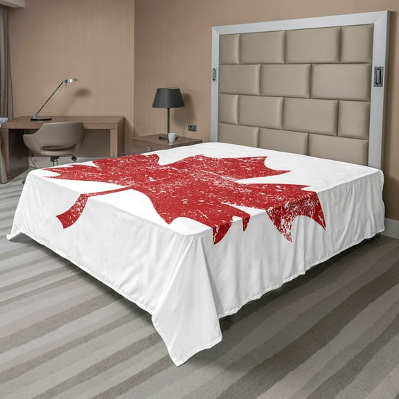 Ambesonne Leaves Flat Sheet, Grunge Autumn Foliage, Queen Size, Scarlet and White