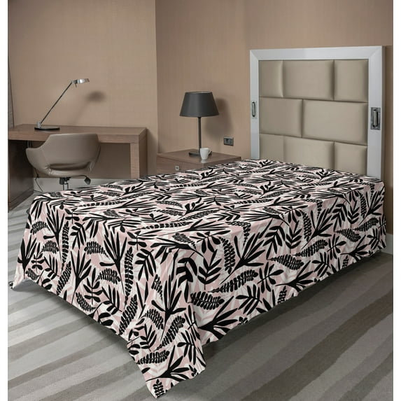 Ambesonne Leaves Flat Sheet, Modern Abstract Foliage Art, TwinXL Size, Blush Black and White