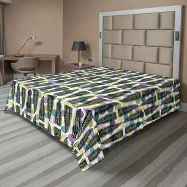 Ambesonne Leaves Flat Sheet, Ornamental Polka Dots, Queen Size, Multicolor