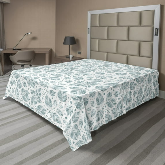 Ambesonne Leaves Flat Sheet, Peppermint Foliage Dot, California King, Slate Blue and Bluegrey