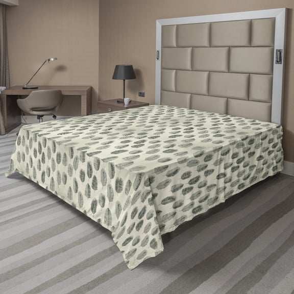 Ambesonne Leaves Flat Sheet, Tree Leaf Botany Print Art, Full Size, Pale Reseda Green