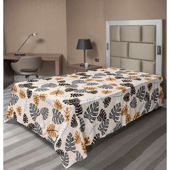 Ambesonne Leaves Flat Sheet, Tropical Hawaiian Plantation, Twin Size, Champagne Multicolor