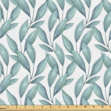 Ambesonne Leaves Greenery Fabric by the Yard Upholstery, Jungle Fantasy Leaf, 10 Yards, Cadet Blue Eggshell