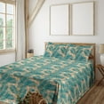 thumbnail image 1 of Ambesonne Leaves Greenery Fitted & Flat Sheet with Sham 3 Pcs Set, Art Leafy Pattern, Twin, Salmon White Sea Green, 1 of 5