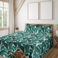 thumbnail image 1 of Ambesonne Leaves Greenery Fitted & Flat Sheet with Sham 3 Pcs Set, Botanical Jungle, Twin XL, Emerald Teal Eggplant, 1 of 5