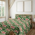 thumbnail image 1 of Ambesonne Leaves Greenery Fitted & Flat Sheet with Sham 3 Pcs Set, Garden Boho Flower, Twin XL, Lime Green Dark Coral, 1 of 1