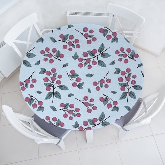 Ambesonne Leaves Greenery Fitted Round Tablecloth, Tropical Leafy Art, 45"- 56" Diameter, Pale Blue Dried Rose