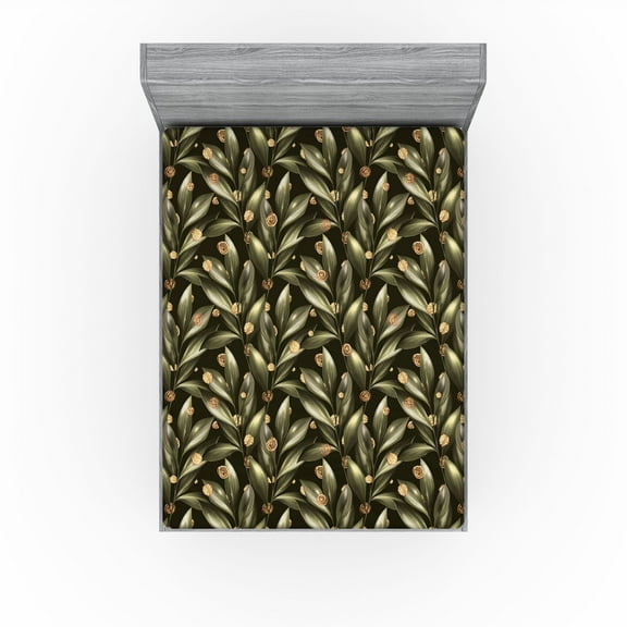 Ambesonne Leaves Greenery Fitted Sheet, Art Realist Leaf, Full Size, Pale Olive Green