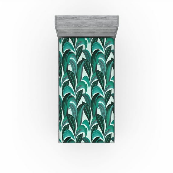 Ambesonne Leaves Greenery Fitted Sheet, Botanical Jungle, Twin Size, Emerald Teal Eggplant