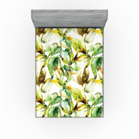 Ambesonne Leaves Greenery Fitted Sheet, Botanical Leaf Art, Full Size, Green Chocolate