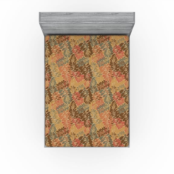 Ambesonne Leaves Greenery Fitted Sheet, Romantic Autumn Art, California King, Dark Coral Peacock Green