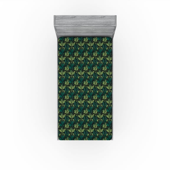 Ambesonne Leaves Greenery Fitted Sheet, Tropical Atmosphere, Twin Size, Fern Green and Jade Green
