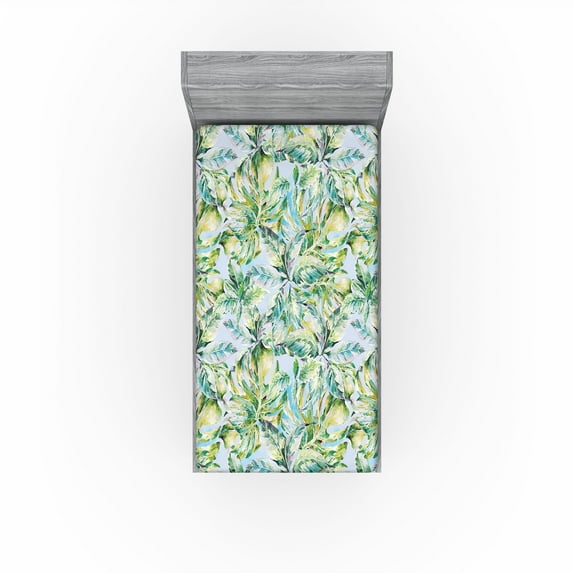 Ambesonne Leaves Greenery Fitted Sheet, Tropical Dreamy Art, Twin Size, Apple Green Seafoam