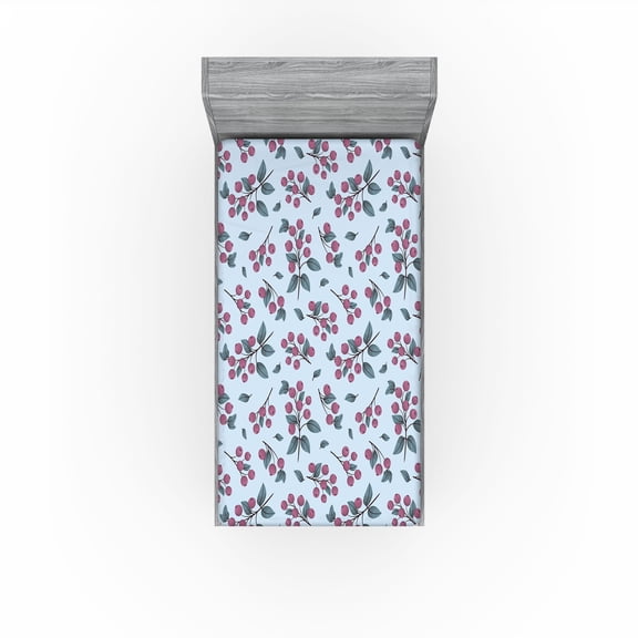 Ambesonne Leaves Greenery Fitted Sheet, Tropical Leafy Art, Twin XL Size, Pale Blue Dried Rose
