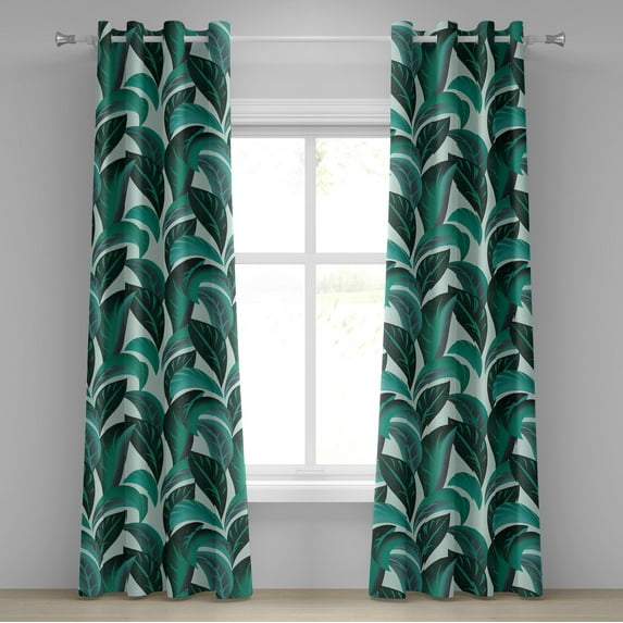 Ambesonne Leaves Greenery Grommet Curtain, Botanical Jungle, 50"x96", Emerald Teal Eggplant