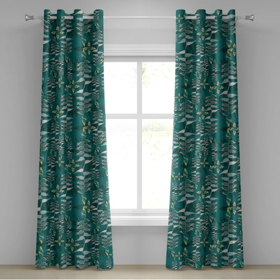 Ambesonne Leaves Greenery Grommet Curtain, Fantasy Leafy Art, 50"x120", Teal Cadet Blue and Mustard