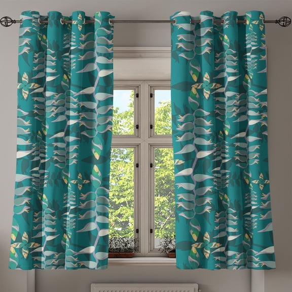 Ambesonne Leaves Greenery Grommet Curtain, Fantasy Leafy Art, 50"x60", Teal Cadet Blue and Mustard