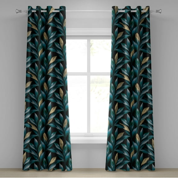 Ambesonne Leaves Greenery Grommet Curtain, Leafy Night Jungle, 50"x84", Teal Cadet Blue Peach