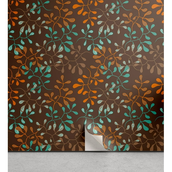 Ambesonne, Leaves Greenery Peel & Stick Wallpaper for Home, Abstract Branches, 13"x36", Dark Seafoam Maroon