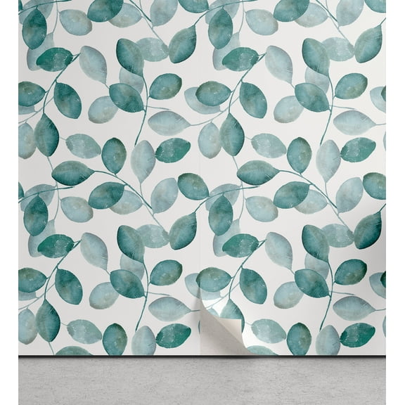 Ambesonne Leaves Greenery Peel & Stick Wallpaper for Home, Aquarelle Look Leaf, 13"x36", Cadet Blue Pale Grey