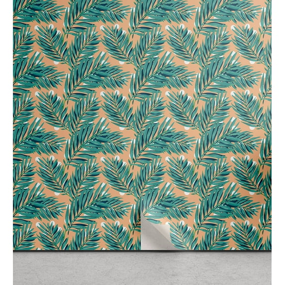 Ambesonne Leaves Greenery Peel & Stick Wallpaper for Home, Art Leafy Pattern, 13"x100", Salmon White Sea Green