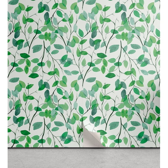 Ambesonne, Leaves Greenery Peel & Stick Wallpaper for Home, Art Modern Branches, 13"x100", White Sea Green and Seafoam
