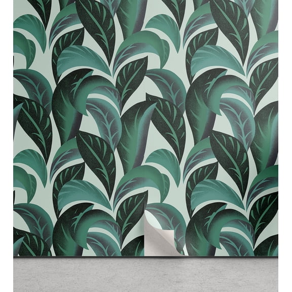 Ambesonne Leaves Greenery Peel & Stick Wallpaper for Home, Botanical Jungle, 13"x36", Emerald Teal Eggplant