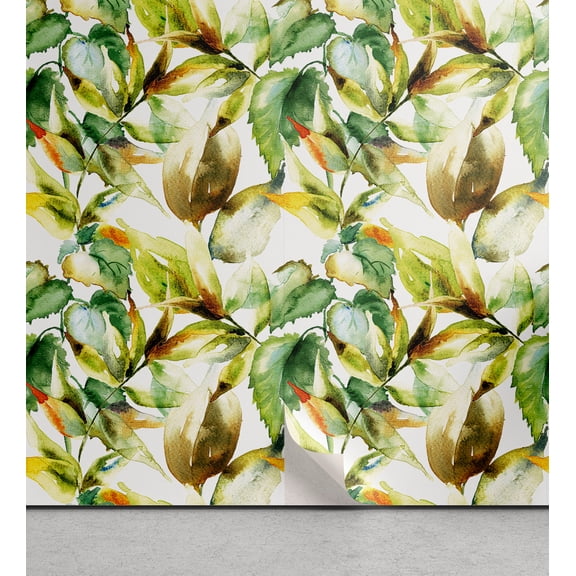 Ambesonne Leaves Greenery Peel & Stick Wallpaper for Home, Botanical Leaf Art, 13"x36", Green Chocolate