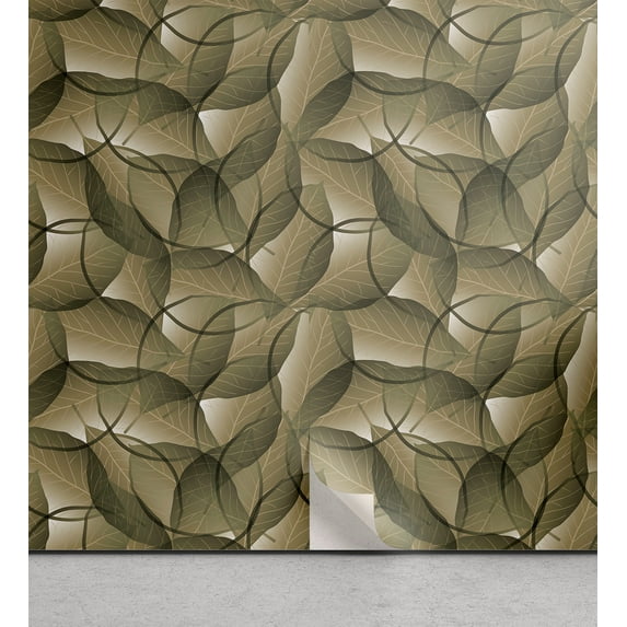 Ambesonne, Leaves Greenery Peel & Stick Wallpaper for Home, Nature Leafy Print, 13"x72", Khaki Peacock Green