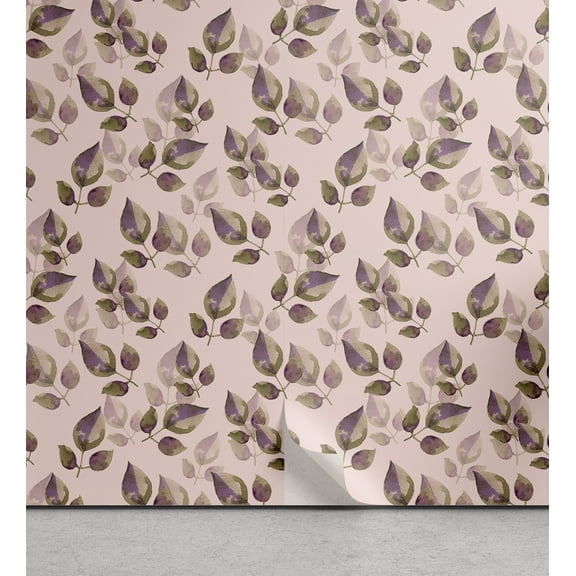 Ambesonne Leaves Greenery Peel & Stick Wallpaper for Home, Retro Autumnal Leaf, 13"x36", Pale Pink Peacock Green