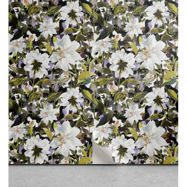 Ambesonne, Leaves Greenery Peel & Stick Wallpaper for Home, Spring Vibes Leafy, 13"x72", Apple Green Off White
