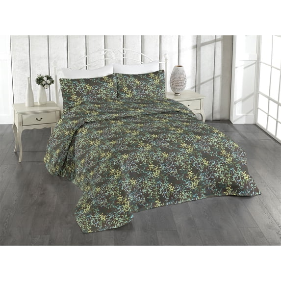 Ambesonne Leaves Greenery Quilted Bedspread Set 3 Pcs, Boho Leafy Pattern, Twin, Seafoam Almond Green Teal
