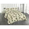 thumbnail image 1 of Ambesonne Leaves Greenery Quilted Bedspread Set 3 Pcs, Minimalistic Jungle, Queen, Eggshell Hunter Green, 1 of 4