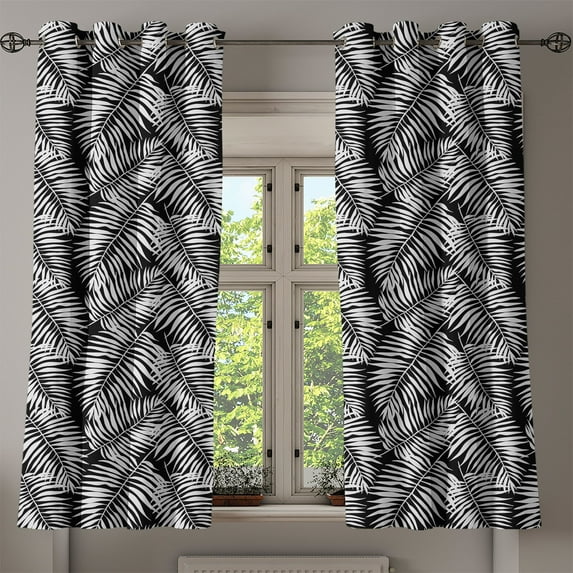 Ambesonne Leaves Grommet Curtain, Black Aloha Leaf Botanical, 50"x63", Black and White