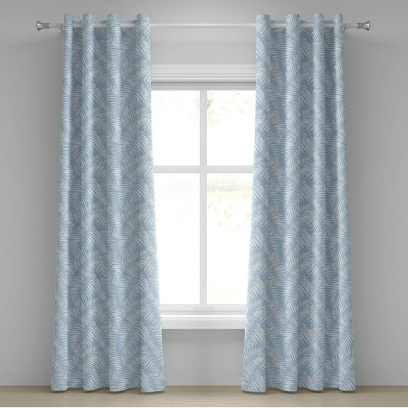 Ambesonne Leaves Grommet Curtain, Blue Aloha Leaf Botanical, 50"x72", Pale Sky Blue White