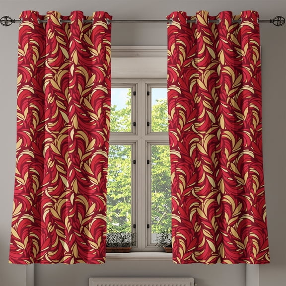 Ambesonne Leaves Grommet Curtain, Colored Foliage Pattern, 50" x 63", Vermilion Ruby Beige