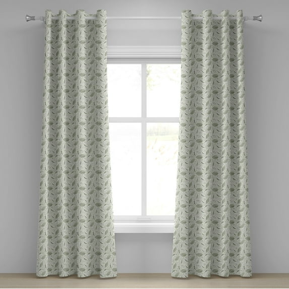 Ambesonne Leaves Grommet Curtain, Floral Motifs Ornate, 50" x 84", Cream Sage Green