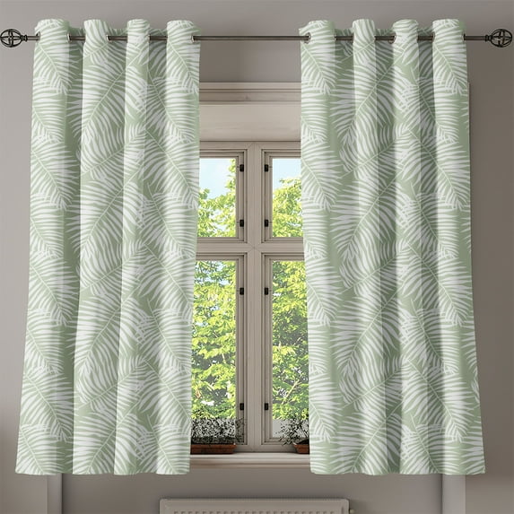 Ambesonne Leaves Grommet Curtain, Green Aloha Leaf Botanical, 50"x63", Pastel Green White