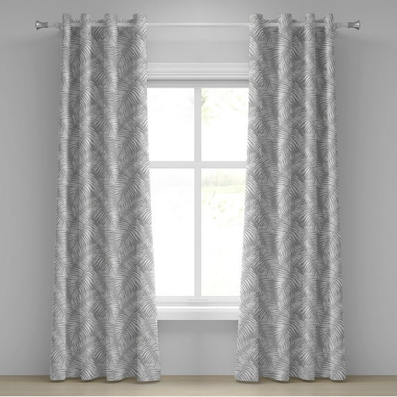 Ambesonne Leaves Grommet Curtain, Grey Aloha Leaf Botanical, 50"x108", Grey and White