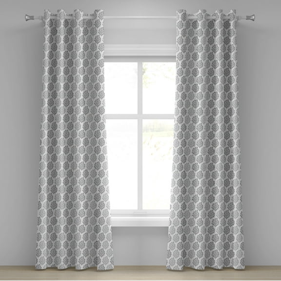 Ambesonne Leaves Grommet Curtain, Greyscale Foliage Design, 50" x 96", Grey White Pale Grey