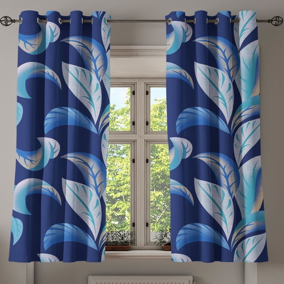 Ambesonne Leaves Grommet Curtain, Indigo Jungle Boho Print, 50"x63", Dark Lavender and Turquoise