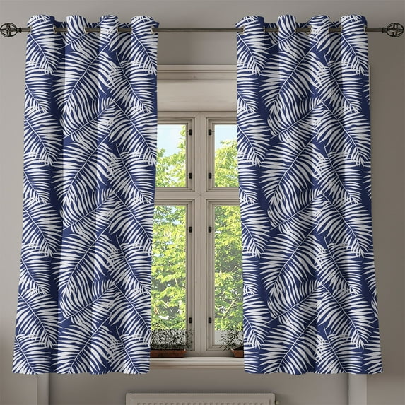 Ambesonne Leaves Grommet Curtain, Navy Aloha Leaf Botanical, 50"x60", Navy Blue and White